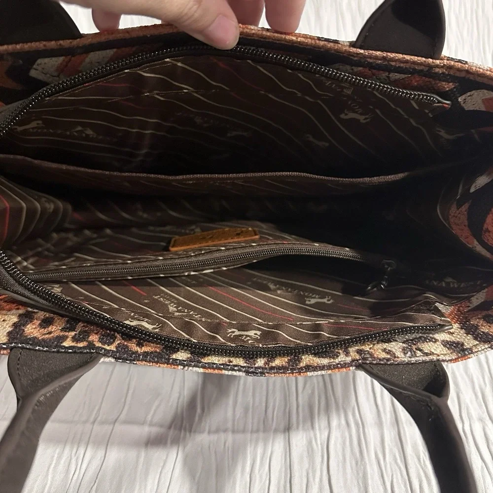 Montana West‎ Southwestern Leopard Accent Tote Bag Rust Black Western Purse NWT